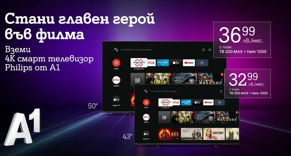 Гледането се превръща в изживяване с 4K смарт телевизорите на Philips от A1