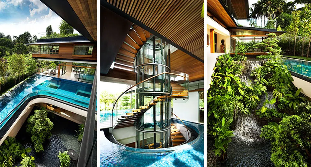 Уникална къща, в която доминират водата и растенията