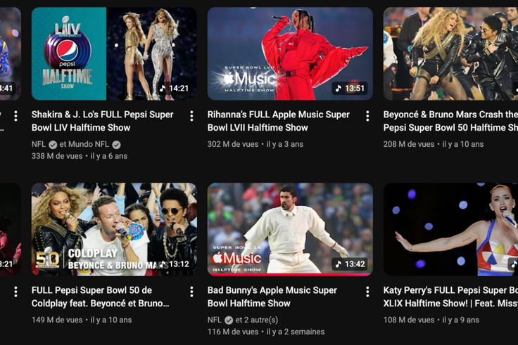 Super Bowl Halftime Show : les performances NFL les plus vues sur YouTube