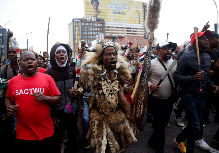 Anti-immigrant protesters march on the day of an unofficial deadline set by anti-immigrant groups for all undocumented migrants to leave, in Durban, South Africa, June 30, 2026. REUTERS/Rogan Ward