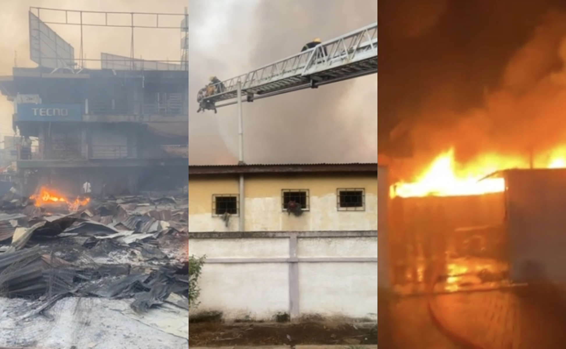 Fire outbreak at Kantamanto: Several shops razed down as GNFS fight fire for hours