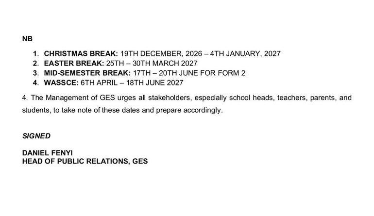 GES releases 2026/2027 academic calendar for SHSs and SHTSs - Full details