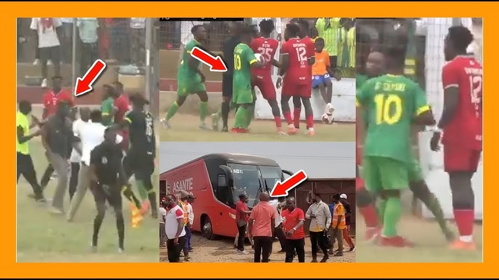 Blows, scorpion kicks, bottles thrown in chaotic Ghana Premier League match fight (Video) 