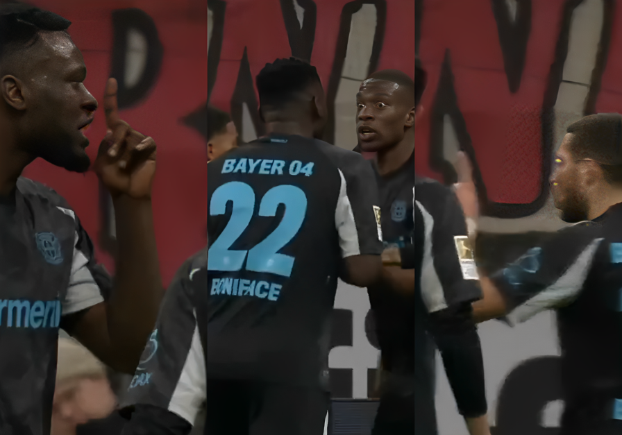 Boniface and teammate fight over same ball in tense Leverkusen clash (Video)