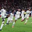 Madrid player celebrates after dramatic penalty shootout victory over Atlético Madrid in the round of 16.