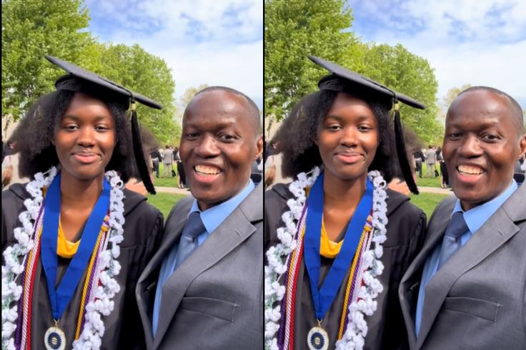 Daughter of viral Ghanaian TikTok English-Twi tutor known for the ‘QUOMODOCUNQUIZE’ phrase graduates from Andrews University in the USA