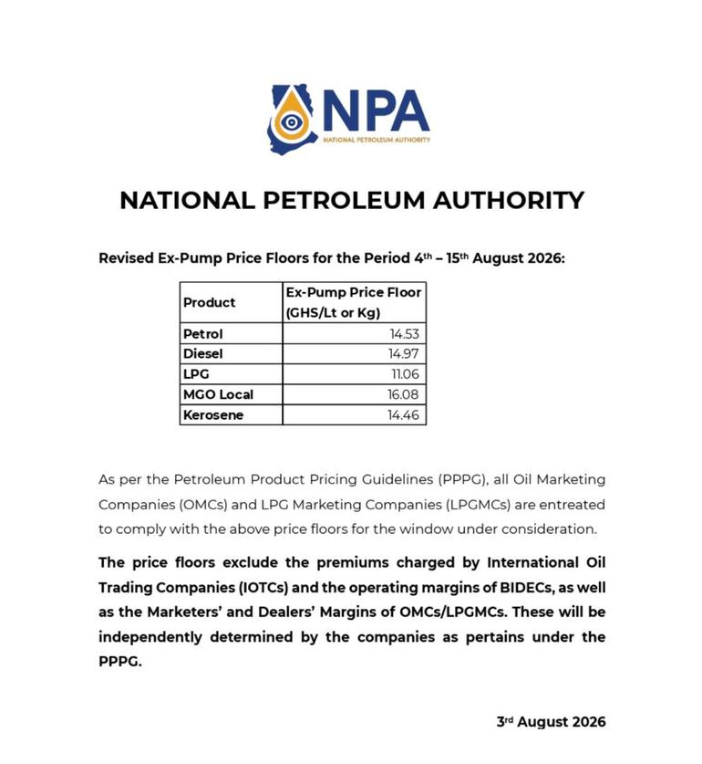 NPA releases new fuel price floors for 4-15 August: See latest petrol and diesel rates