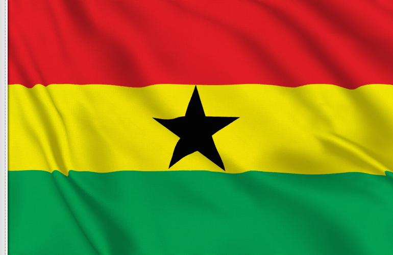 The red, gold and green national flag, complete with the Black Star