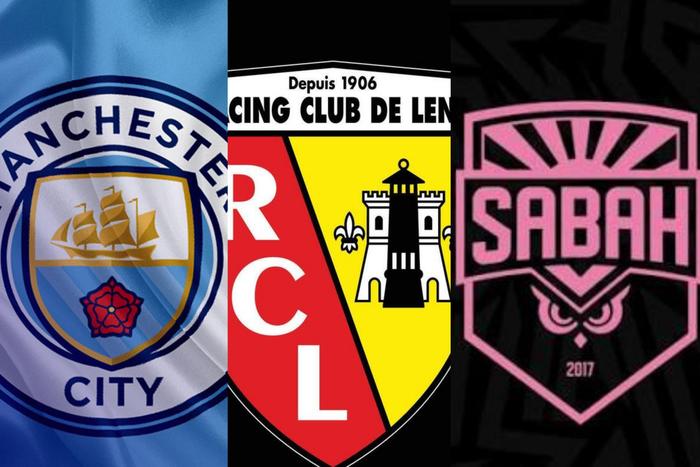 Mnachester City logo (left), RC lens (middle) and Sabah (right)
