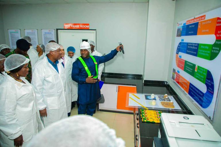 President Mahama at one of the factory's control centres.