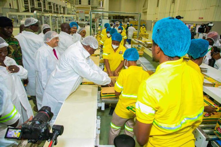 President Mahama visits the packaging department of the factory.