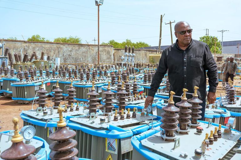 President Mahama inspects new transformers at the NEDCo yard in Tamale.