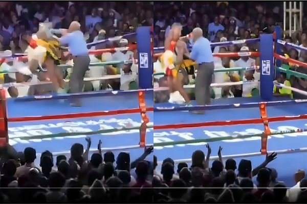 Angry Bukom boxer throws opponent outside the ring after taking heavy \'blows\' (Video)