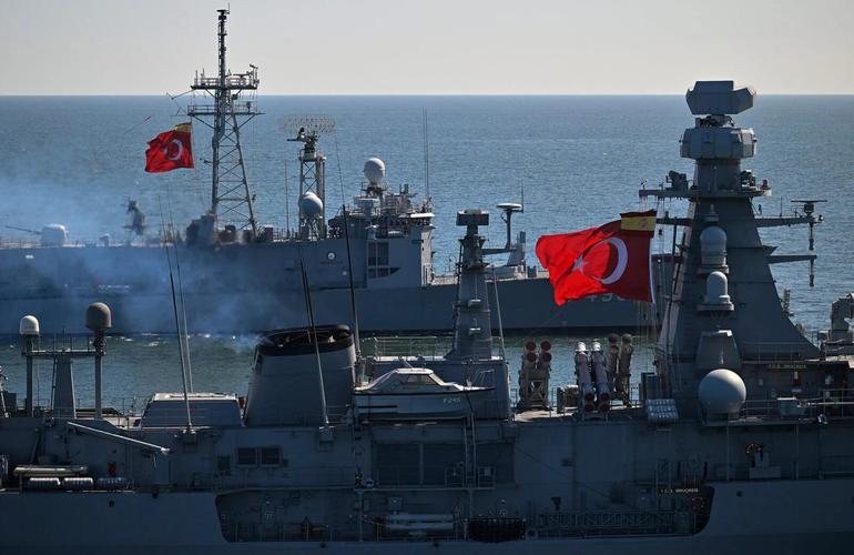 Turkish Navy vessels at the NATO's largest annual maritime drill, Exercise Dynamic Mariner / Flotex 25, continues in the Gulf of Cadiz off southern Spain on March 28, 2025. (AA Photo)