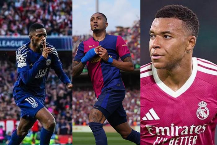 Ousmane Dembele (left), Raphinha (middle) and Kylian Mbappé (right)