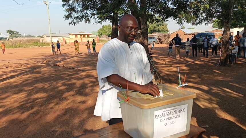 Walewale: Dr Bawumia confident of winning as he wears white to cast ballot