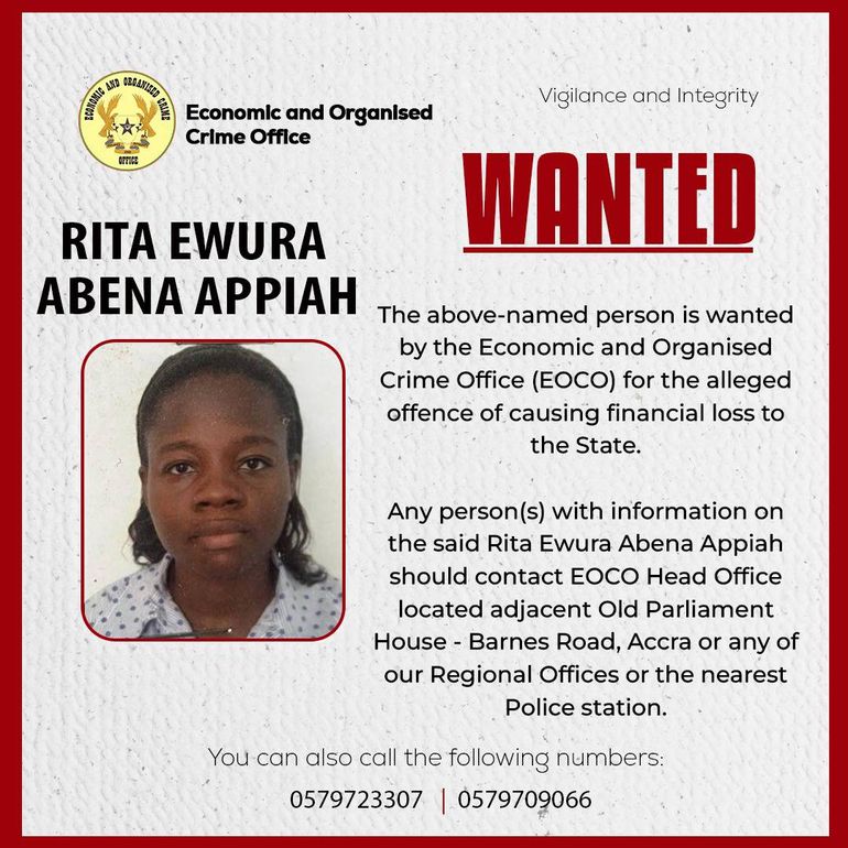 Rita Ewura Abena Appiah, one of the three ladies declared wanted by EOCO for allegedly causing financial loss to the state