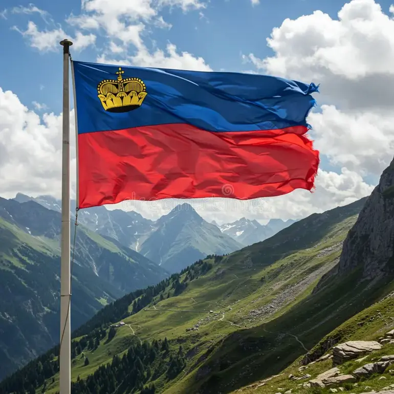 Flag of Liechtenstein Waving in the Wind. the Flag Features Two Horizontal Bands, Blue Stock Illustration