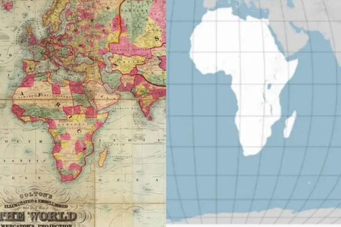 The Mercator projection has been around since the 16th Century and was vital for navigating the oceans (left) and The Equal Earth map aims to represent landmasses' area more fairly (right). Image source: Getty images