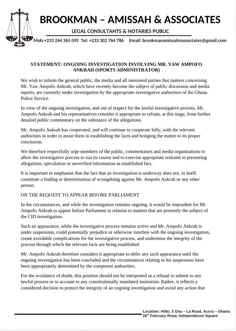 Yaw Ampofo Ankrah breaks silence on CID investigation, explains why he will not appear before Parliament