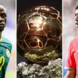 A triptych showing Sadio Mane, the Ballon d'Or trophy and Achraf Hakimi.