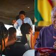 A man preaching on a bus (left) and President John Mahama (right)
