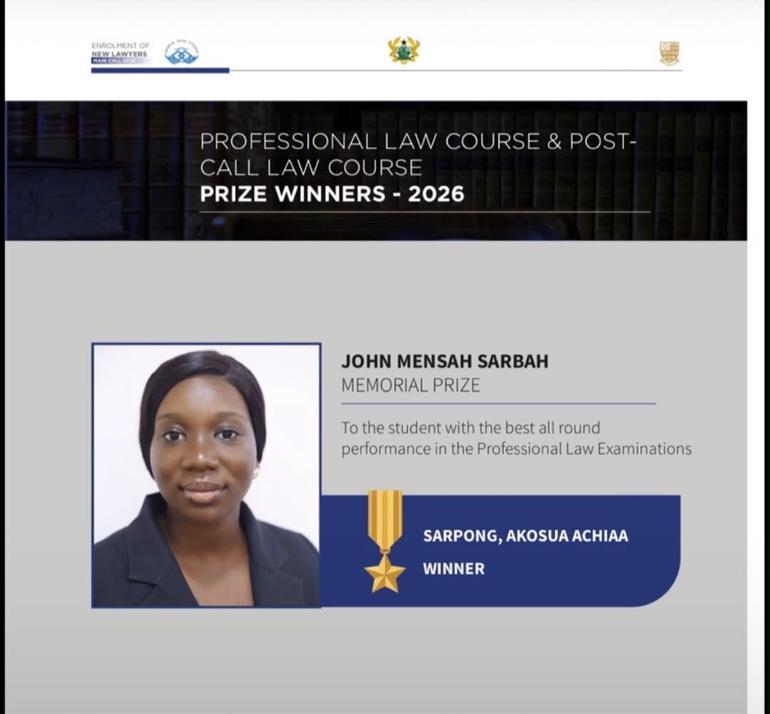 Akosua Sarpong named best overall law student as KNUST claims 4 of 11 awards