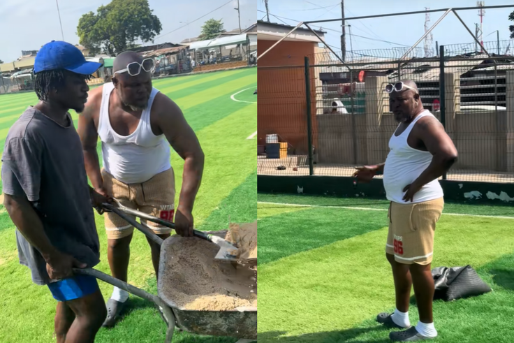 Bukom Banku and sons take over Bukom astroturf by force, start maintenance works (Video)
