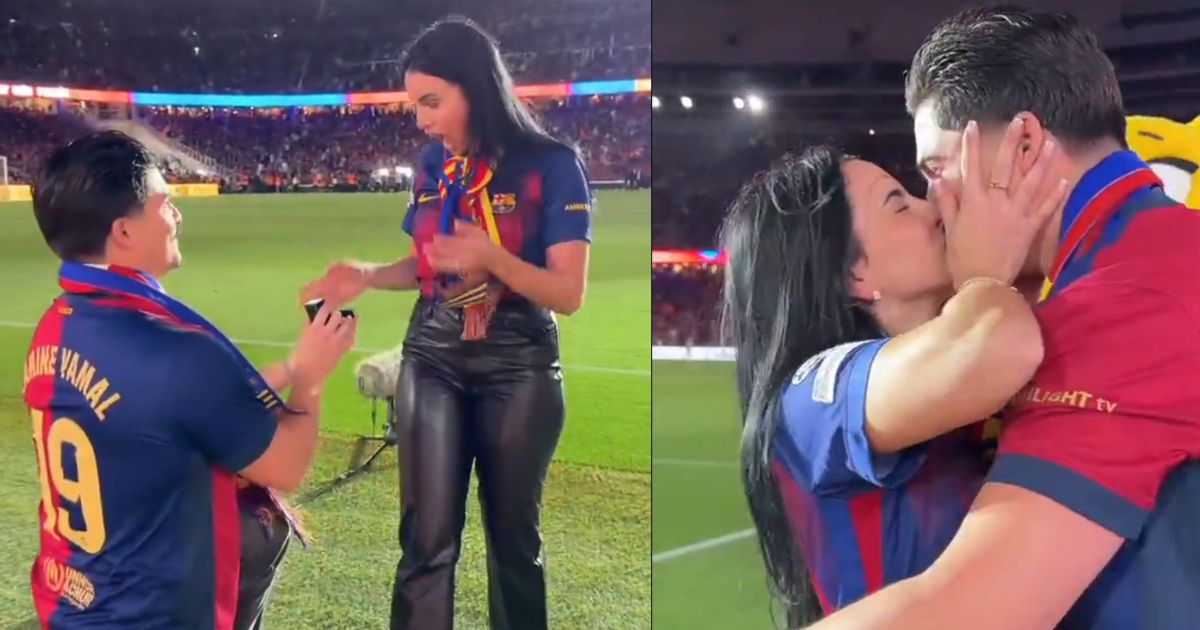 Barcelona fan proposes to girlfriend during El Clasico as crowd erupts in celebration [video]