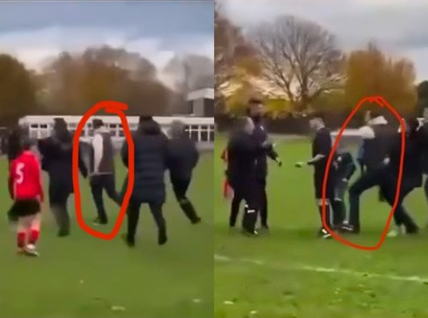 Watch parents scream as man kicks kid in heated fight at youth football match