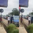 GNFS officer chases moving trotro after passenger throws sachet rubber onto road during clean-up exercise (Video)