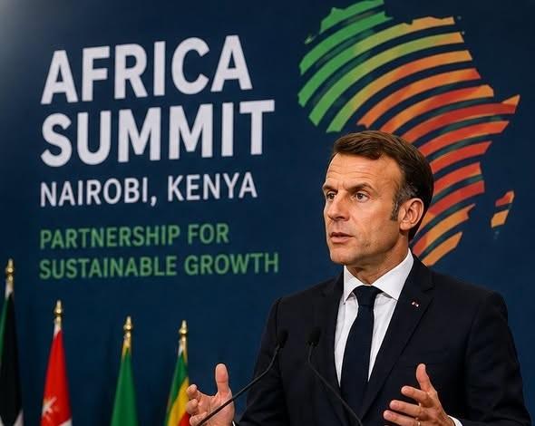 France President Emmanuel Macron speaking at the event
