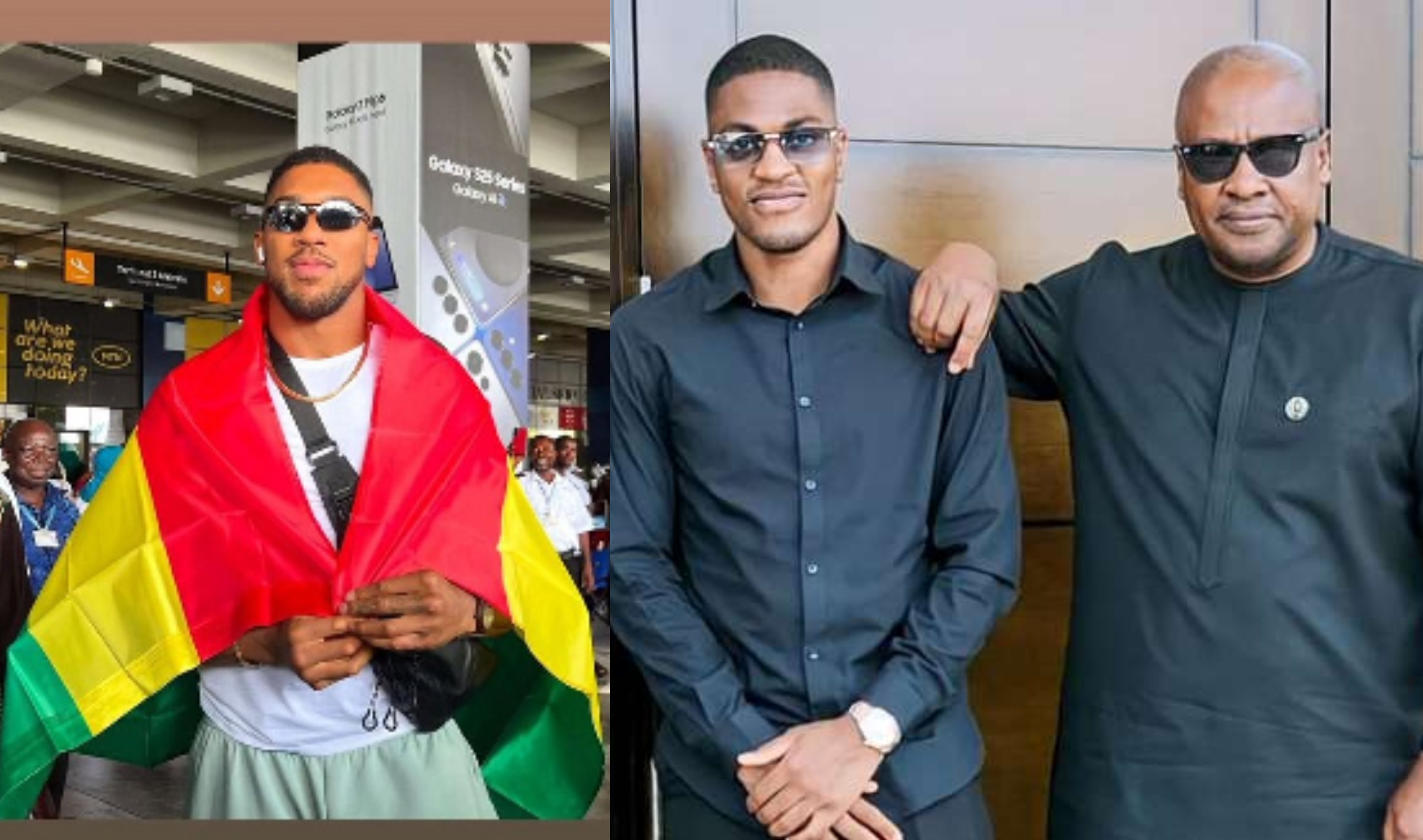 Anthony Joshua lands in Ghana to back President Mahama\'s son\'s boxing showdown (Video)