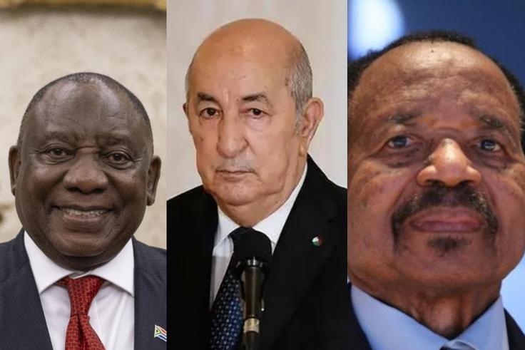 South Africa President, Cyril Ramaphosa (left), Algeria President Abdelmadjid Tebboune (middle) and Cameroon President, Paul Biya (right)