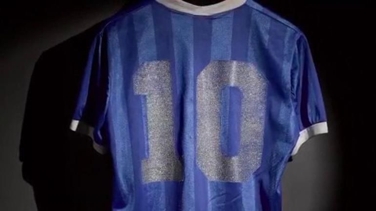 The shirt in which Diego Maradona scored the infamous 'Hand of God' goal at the 1986 World Cup