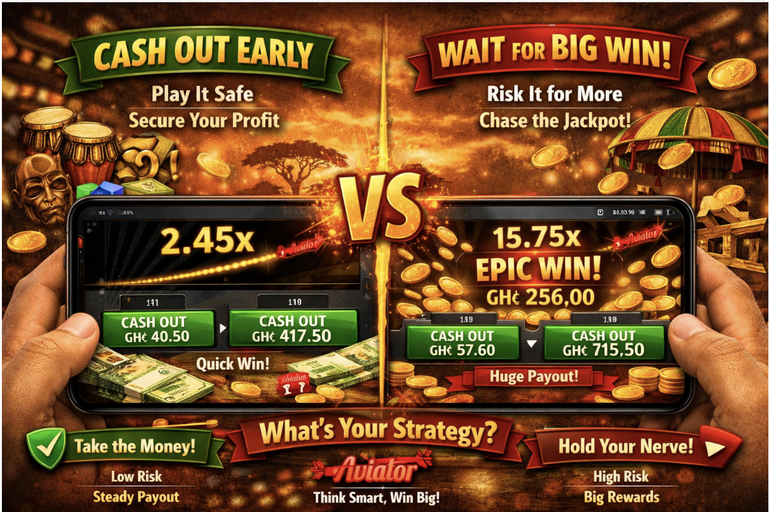 Aviator Ghana strategy comparison: cash out at 2.45x for GH₵417.50 vs waiting for 15.75x epic win of GH₵715.50