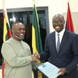Kenneth Gilbert Adjei (left) and Finance Minister, Ato Forson (right) during the handing over