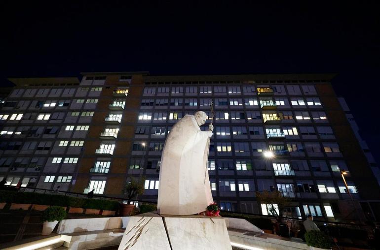 Statue of St. John Paul II in front the Gemelli Hospital in Rome (ANSA)