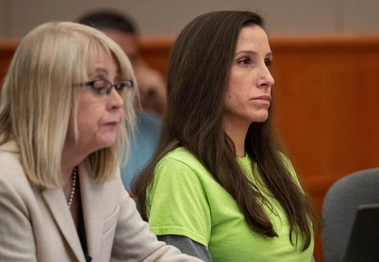 Kouri Richins appears at a sentencing hearing with her defense attorney Wendy Lewis, left, in 3rd District Court in Park City, Utah, on Wednesday. Trent Nelson/The Salt Lake Tribune/Pool/AP