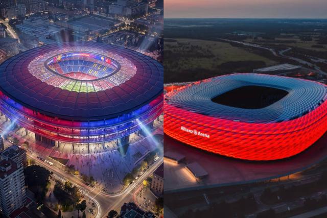 Image of Camp Nou after renovation (left) and Munich Arena (right)