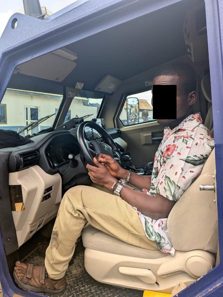 Ebenezer Frimpong arrested for allegedly stealing a police armoured vehicle