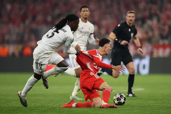 Camavinga was shown a red card for time wasting. (Photo by Alex Grimm/Getty Images)