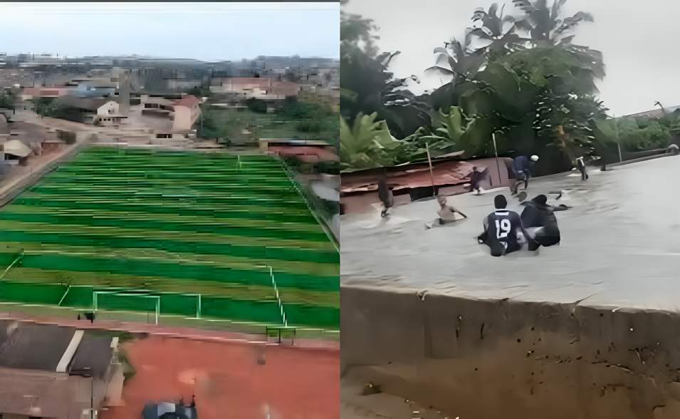 GH?300,000 AstroTurf turns into swimming pool after heavy rainfall in Takoradi (Video)