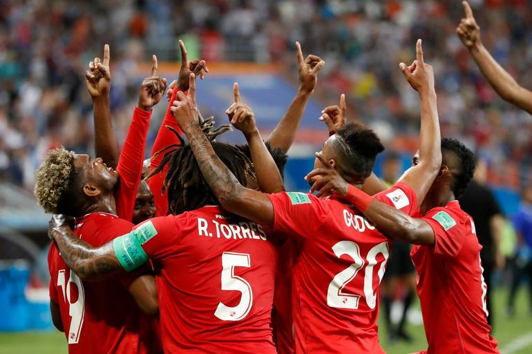 Panama players celebrated after an own goal by Tunisia during their World Cup match on Thursday in Saransk, Russia.Credit... AP