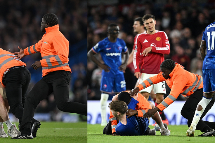 Pitch invader tackled like WWE star during Chelsea vs Man United match (Video)