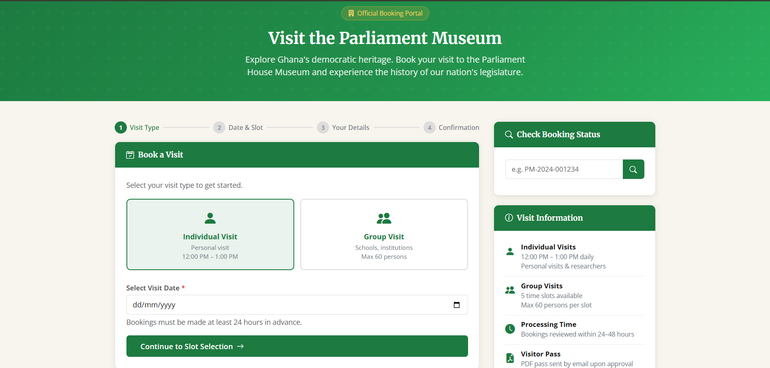 To book a visit, individuals should go to the Parliament website