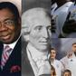 Philip Gbeho (left), Joseph Haydn (middle), Black Stars singing national anthem (upper right) and German natioinal team singing national anthem (lower right).