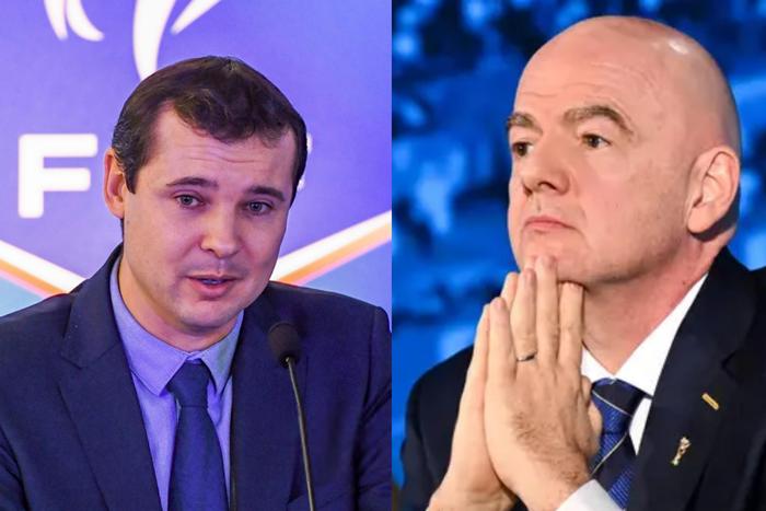 Former Chief Operating Officer FIFA, Kevin Lamour (left) and FIFA president Gianni Infantino