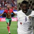 Moroccan forward Soufiane Rahimi (left) and Asamoah Gyan (right)
