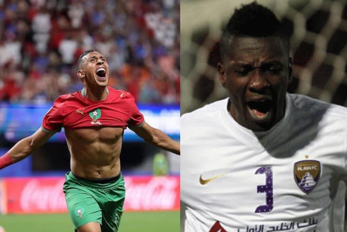 Moroccan forward Soufiane Rahimi (left) and Asamoah Gyan (right)